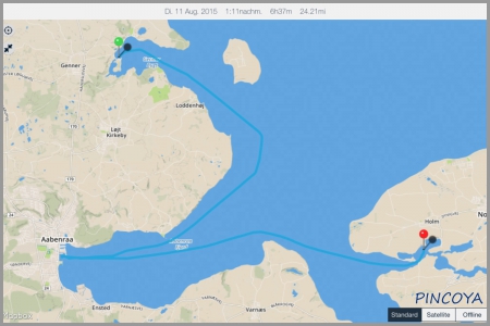 „von Kalvø -> via Aabenraa -> in die Dyvig Bugt“