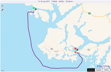 „von Kirkehamn auf Hidra -> nach Farsund“