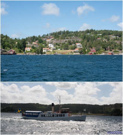 „Schöne Fjordperspektiven huschen an uns vorbei. Der Ausflugsdampfer konnte heute nur 2 Passagiere anlocken, die hinten Windschutz suchen.“