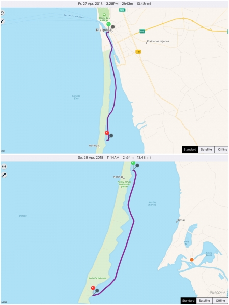 „in zwei Etappen von Klaipeda -> Nida“