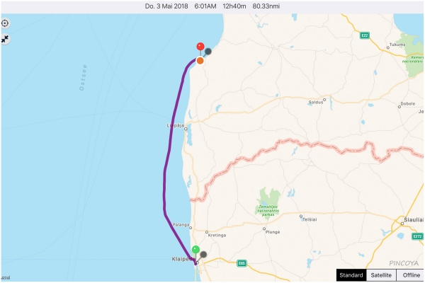 „von Klaipeda -> nach Pavilosta“
