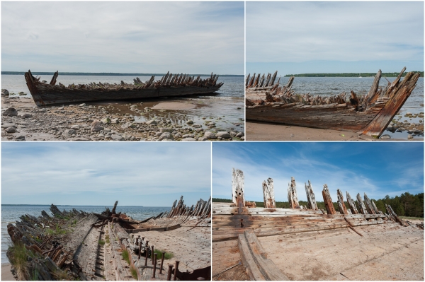 „Das Wrack und wir (oben rechts) vor Anker dahinter.“