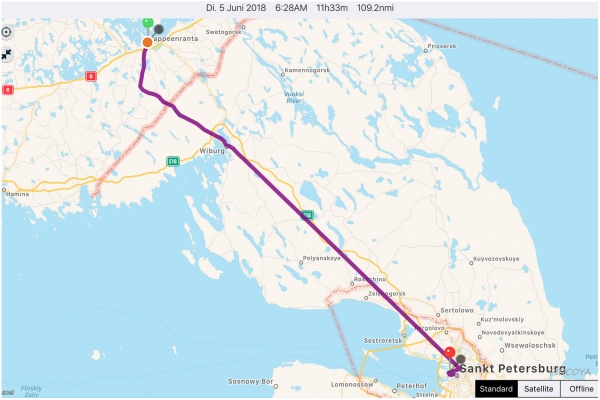 „von Lappeenranta mit dem Zug -> nach Sankt Petersburg“