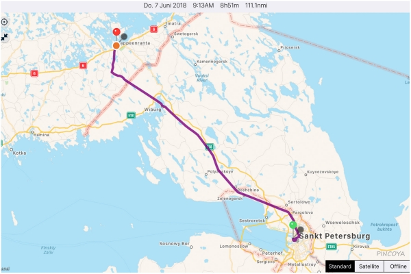 „von Sankt Petersburg -> zurück mit dem Zug nach Vainikkala und dann nach Lappeenranta.“