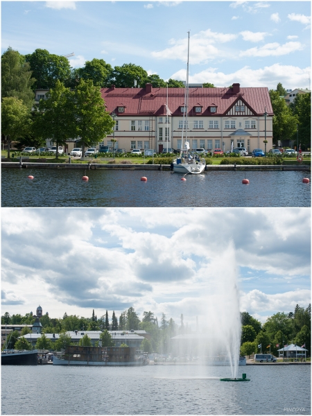 „Ein letzter Blick auf unseren Liegeplatz und auf die Fontäne vor dem Gästehafen.“