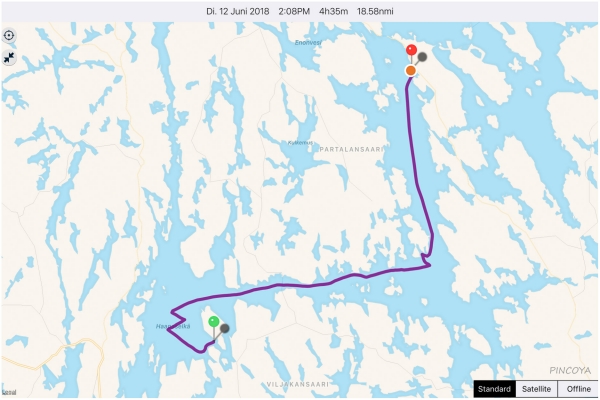 „von Haapasaari -> südlich von Rantasaari“