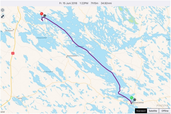 „von Savonlinna -> vor Anker ostnordöstlich von Kostonsaari“