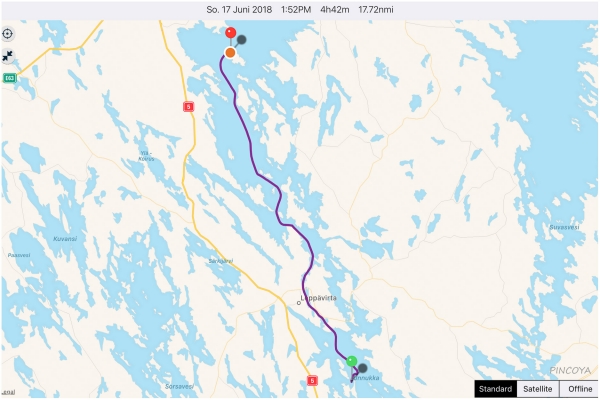 „von Tanskansaari -> via Konnuksen (Schleuse) -> vor Anker Hietasalo“