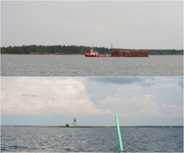 „Nicht nur in Saimaa wird Holz gemacht. In der Ankerbucht, die wir uns ausgesucht haben, werden Schuten mit Holz beladen und sicher wurden hier auch früher große Holzflöße zusammengestellt, die seitlichen Haltepoller dafür stehen noch.“