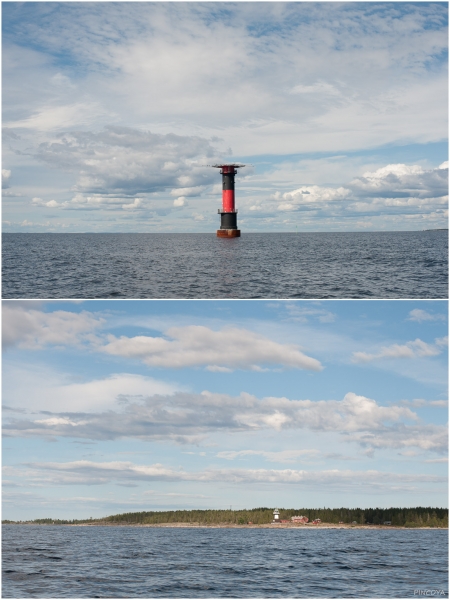 „Der Leuchtturm Nordvalen und unter der Leuchtturm Bergudden kurz vor Byviken.“