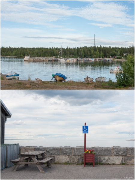 „In Byviken ist man fürsorglich, an der Fähre gibt es 2 Warteplätze für Rollstuhlfahrer mit der besten Aussicht auf's Wasser.“