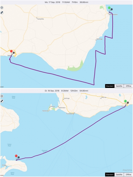 „von Simrishamn (S) -> in den Norden von Møn (DK) vor Anker“