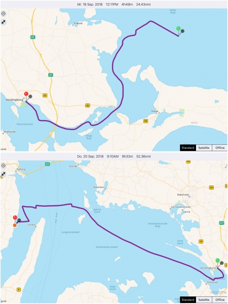 „von nördlich von  Møn (A) -> nach Lundeborg“