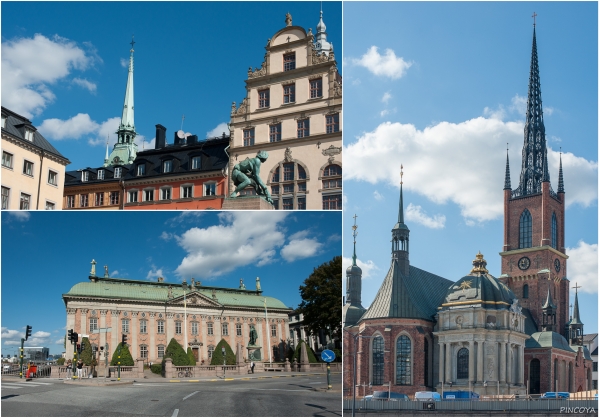 „Rechts die Riddarholms Kirche mit ihrer besonderen Turmspitze und unten links das Riddarhuset.“