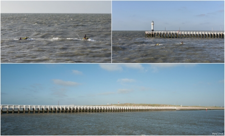 „Zuviel in den Wellen gespielt und fast abgesoffen, aber doch noch gerettet. Auf der Mole von Nieuwpoort.“