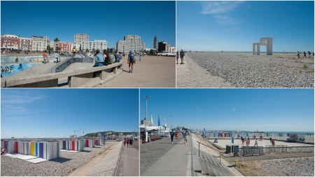 „Der Strand von Le Havre. Es ist eher wieder so ein Fakir-Strand, die Steine lassen das Sonnenbad zu einer besonderen Entspannung werden.“