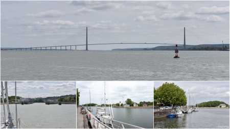 „Die Pont du Normandie von der Seine aus und schon sind wir in Honfleur fest.“