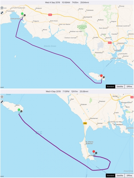 „von Concarneau -> nach Quiberon (A) mit Stopp an der Île de Groix“