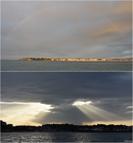 „Abendstimmung II. Irgendwie sind die Regenbögen hier viel halbkreisrunder als weiter im Norden. Das muss wohl am Sonnenwinkel liegen.“