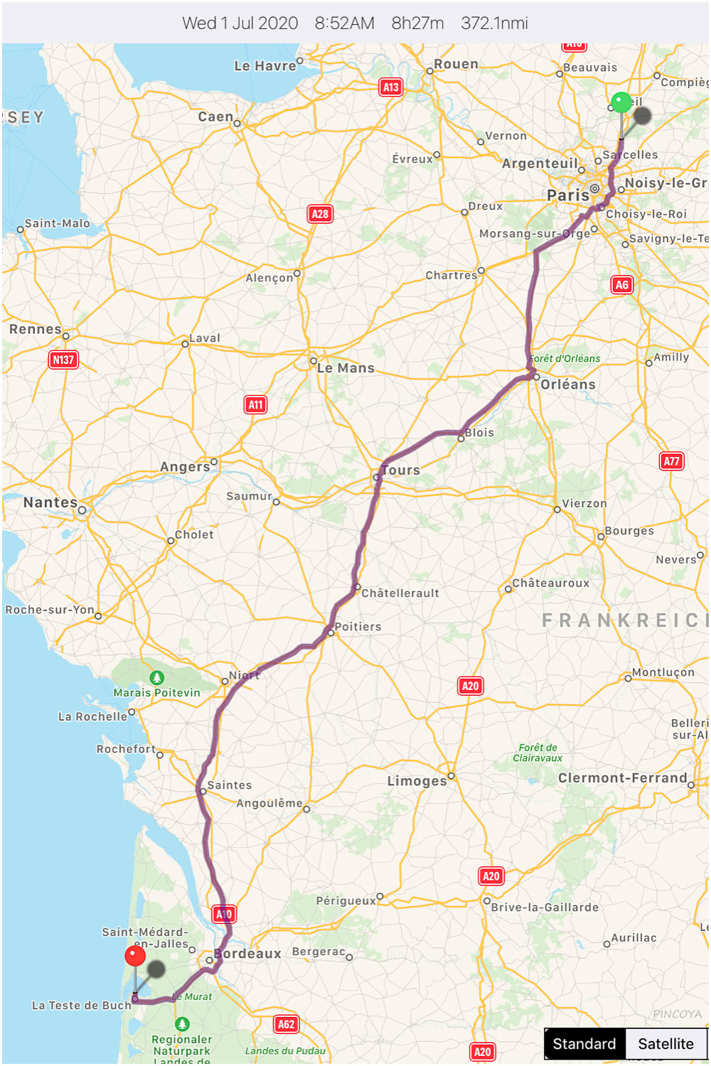 „von Saint-Witz (F) -> bis nach Arcachon (F)“