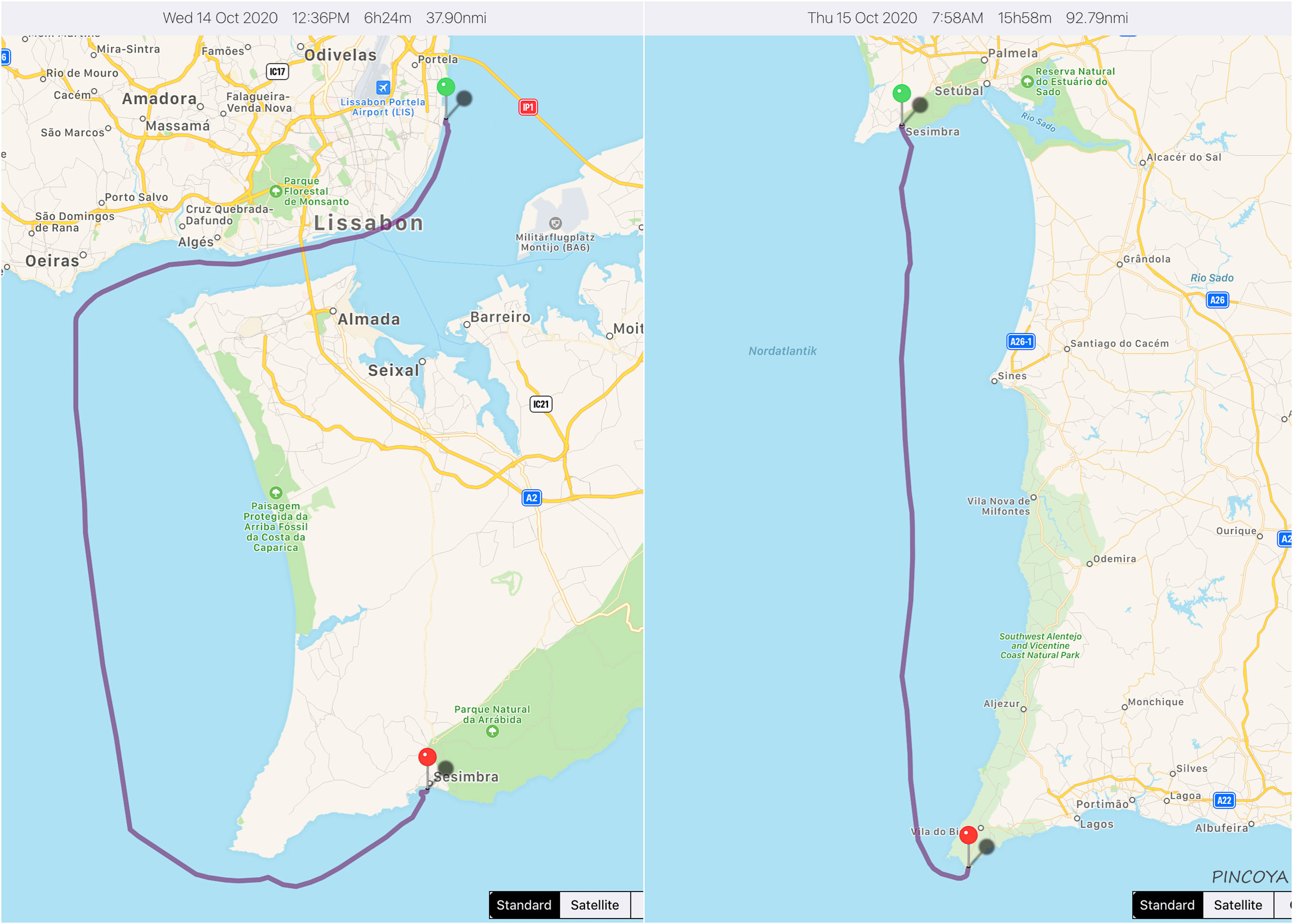 „von Lisboa - Marina Parque das Nações -> via Sesimbra [A]  -> nach Sagres [A]“