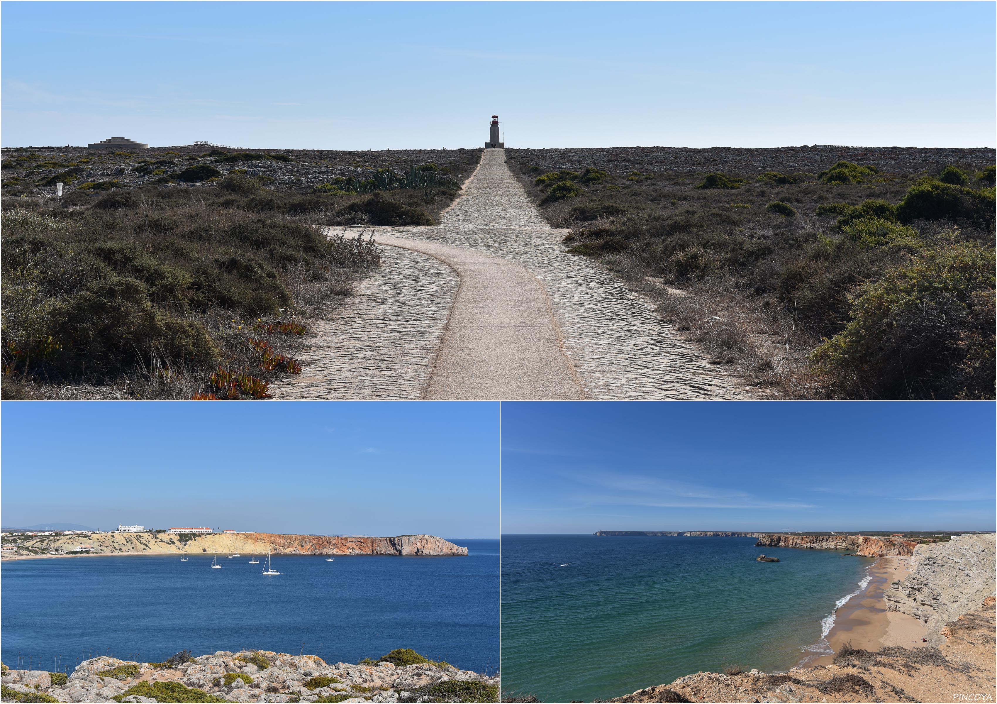 „Der Leuchtturm von Sagres und unten rechts das Cabo Sāo Vicente“