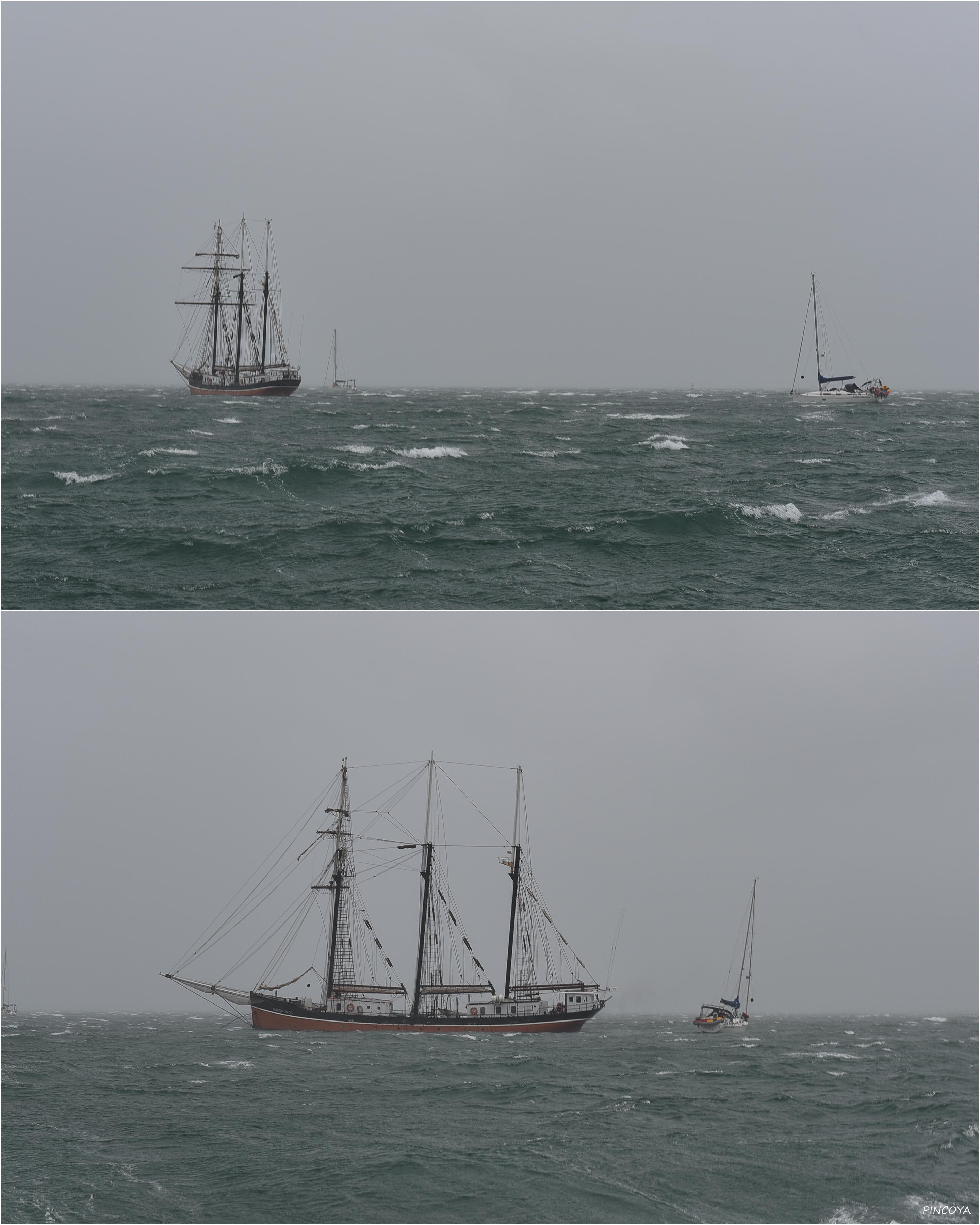 „Auf den ersten Bildern sieht man den Dreimaster weit hinten, nun kommt er, zudem dreht der Wind leicht westlicher.“