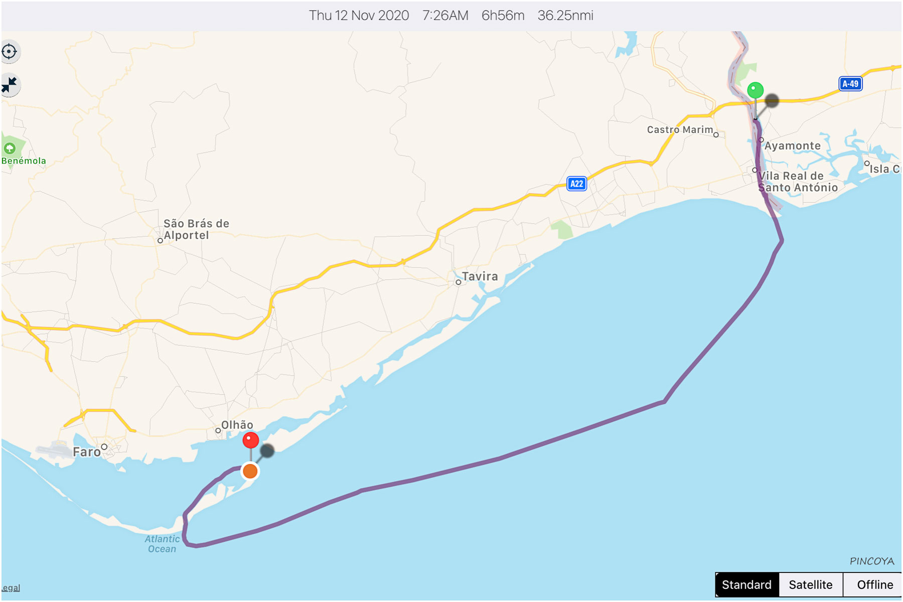 „von Vila Real de Santo António -> zur Ilha de Culatra“