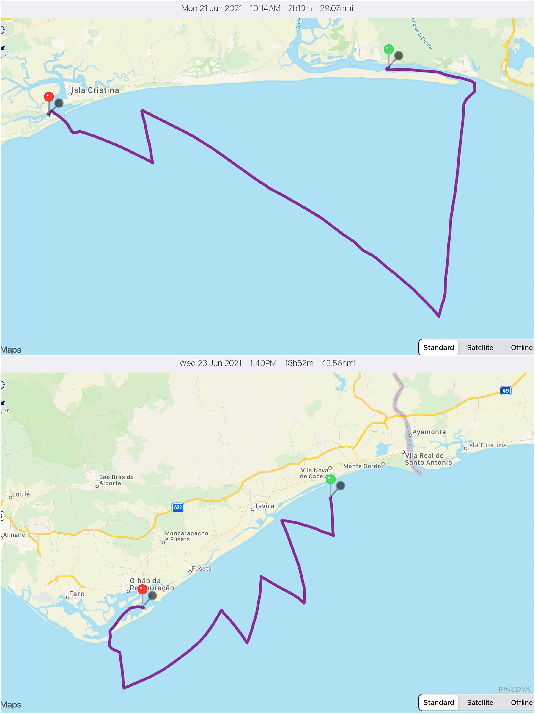 „vom Rio Piedras / El Rompida -> via Isla Canela noch in Spanien -> nach Culatra schon wieder in Portugal“