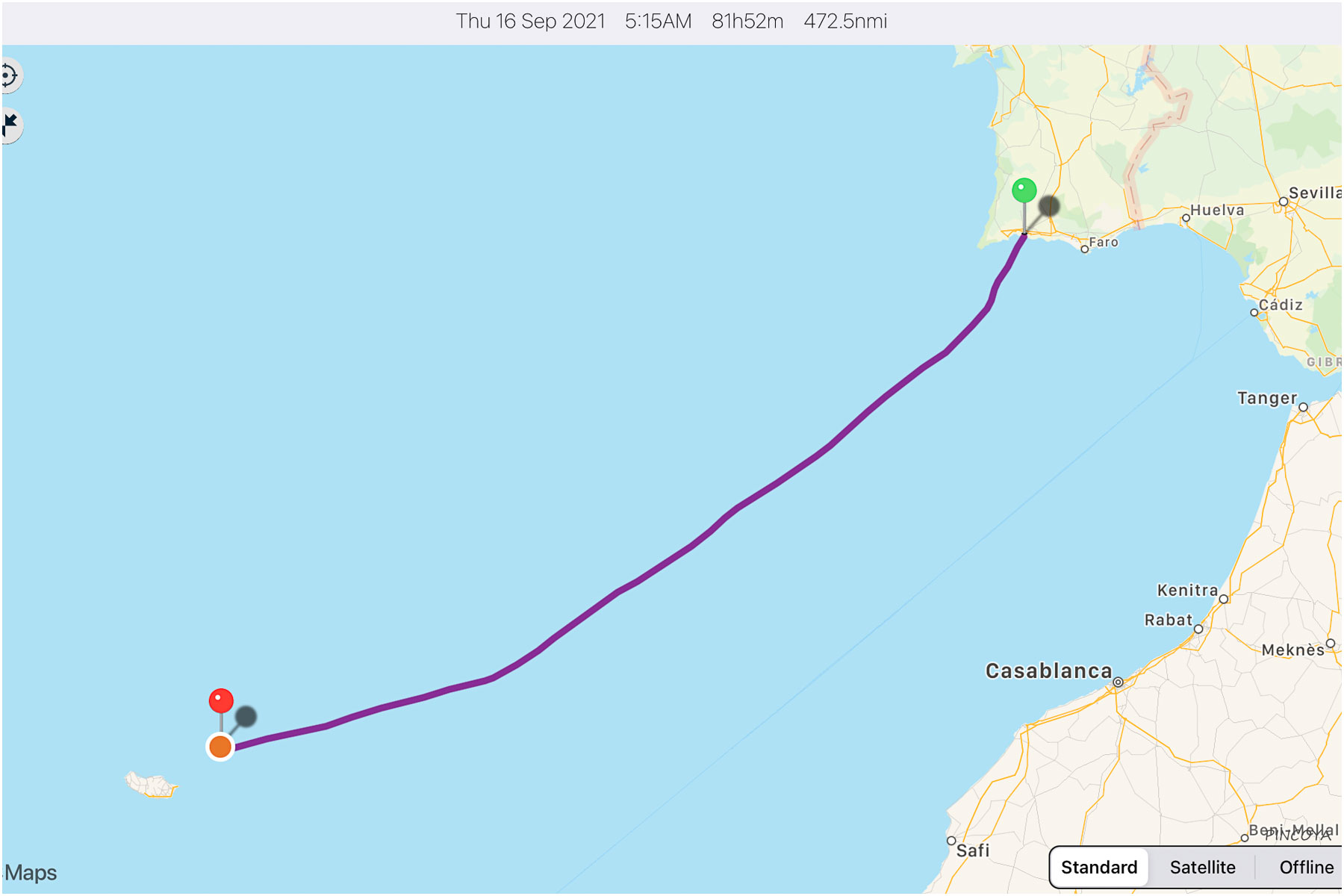 „von Portimão [A] -> nach Porto Santo anchorage, Madeira [A]“