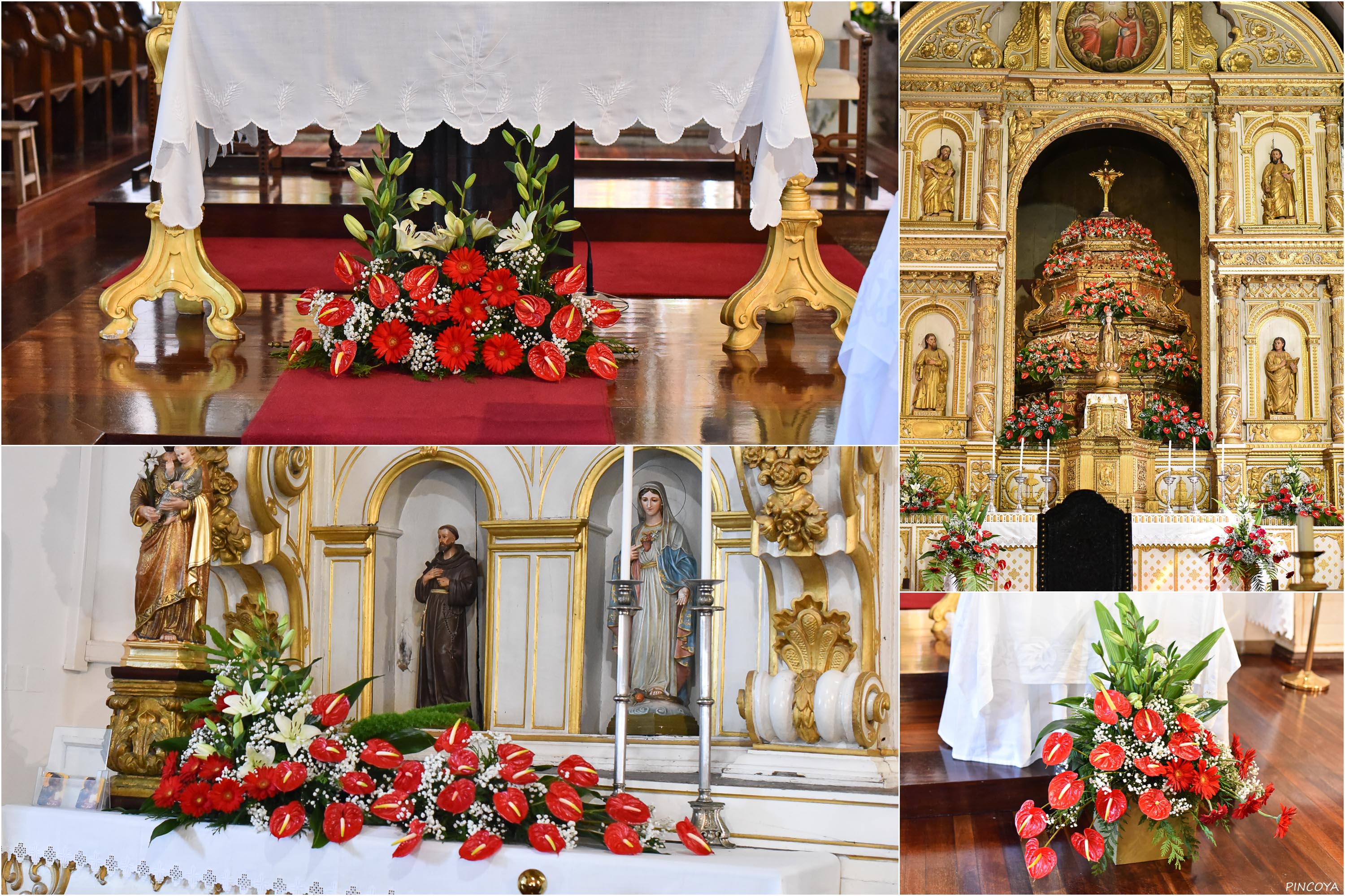 „Die Kirche wird für einen besonderen Tag mit Flamingoblumen, Anthurien, geschmückt.