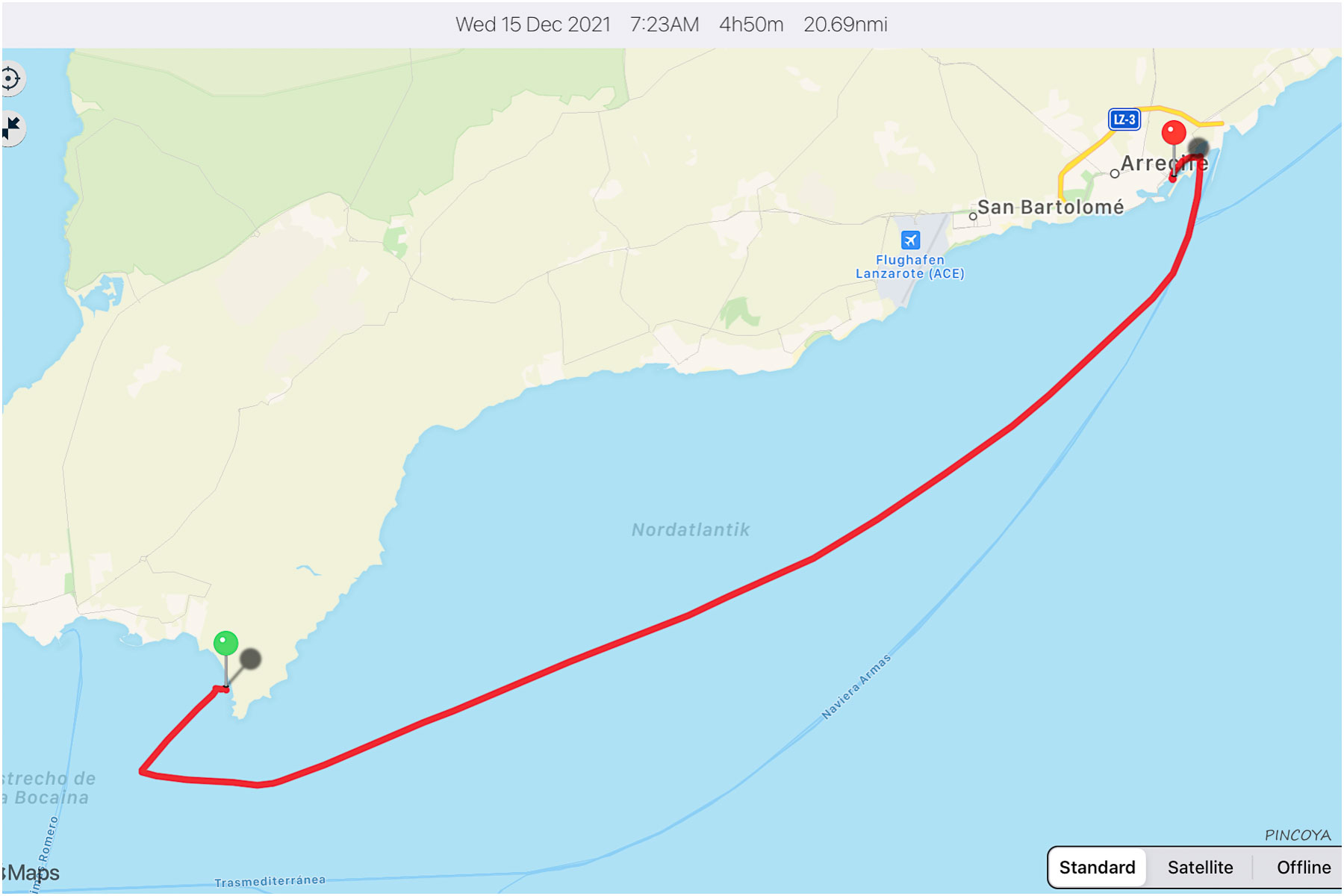 „von der Costa de Papagayo -> nach Arrecife“