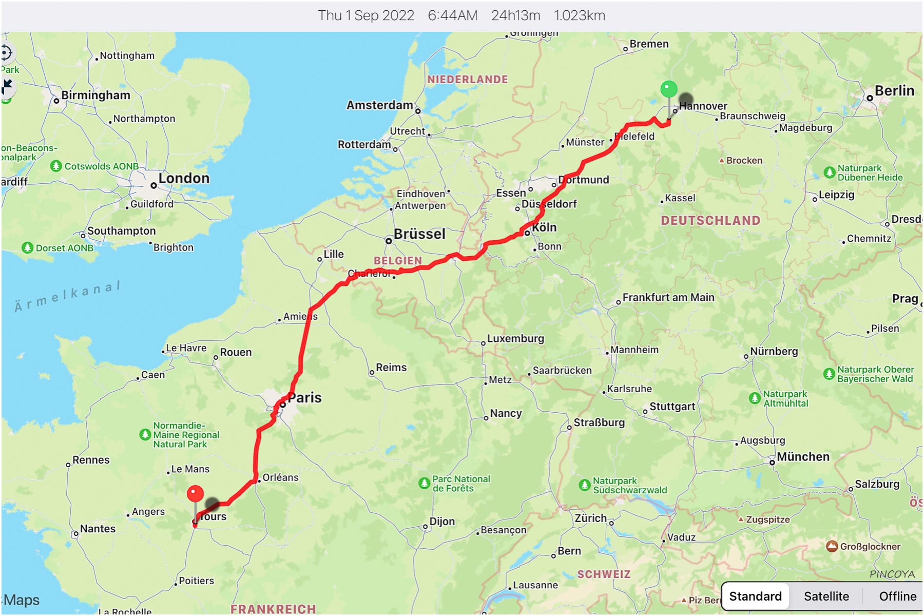„von zuhause nach Tours“