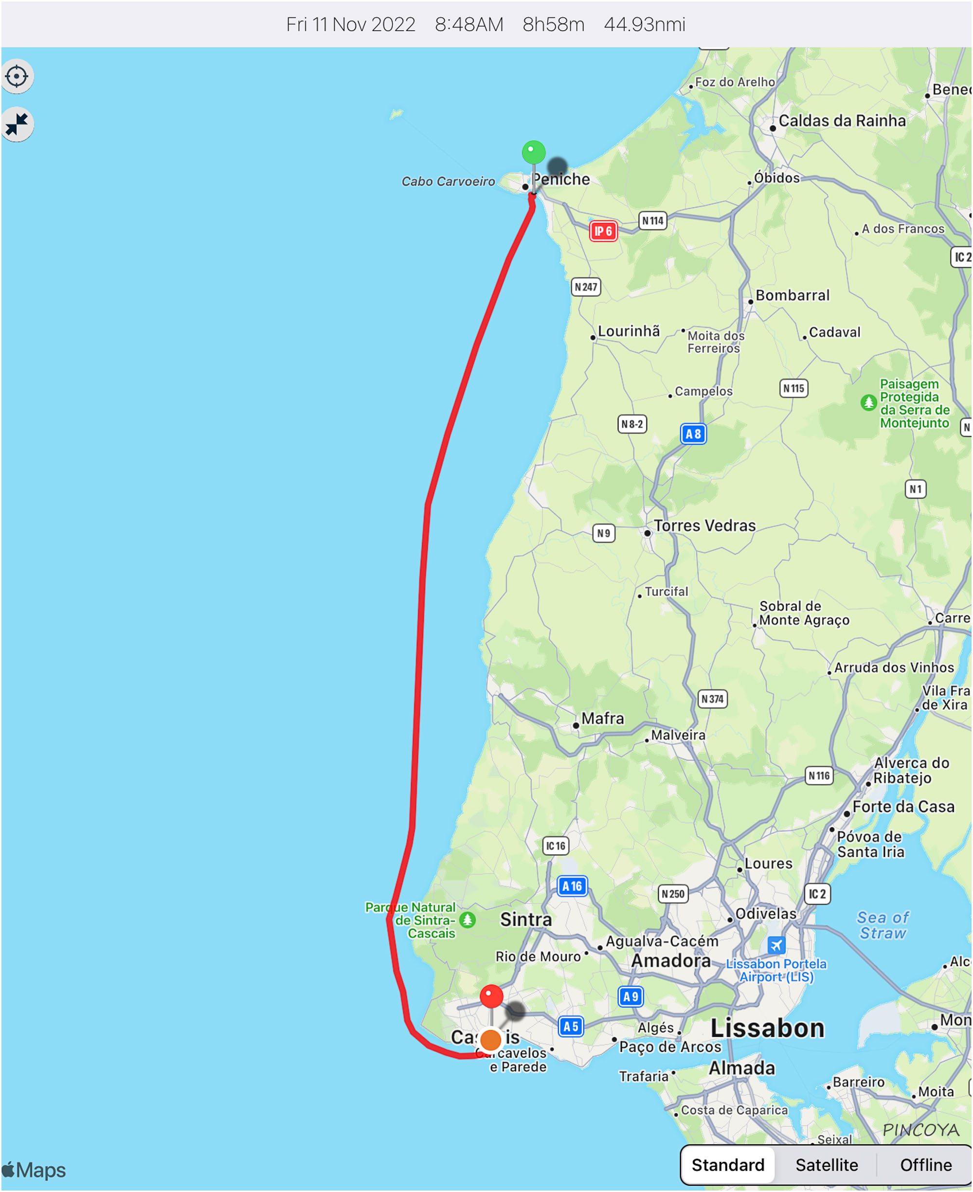 „von Peniche -> nach Cascais“