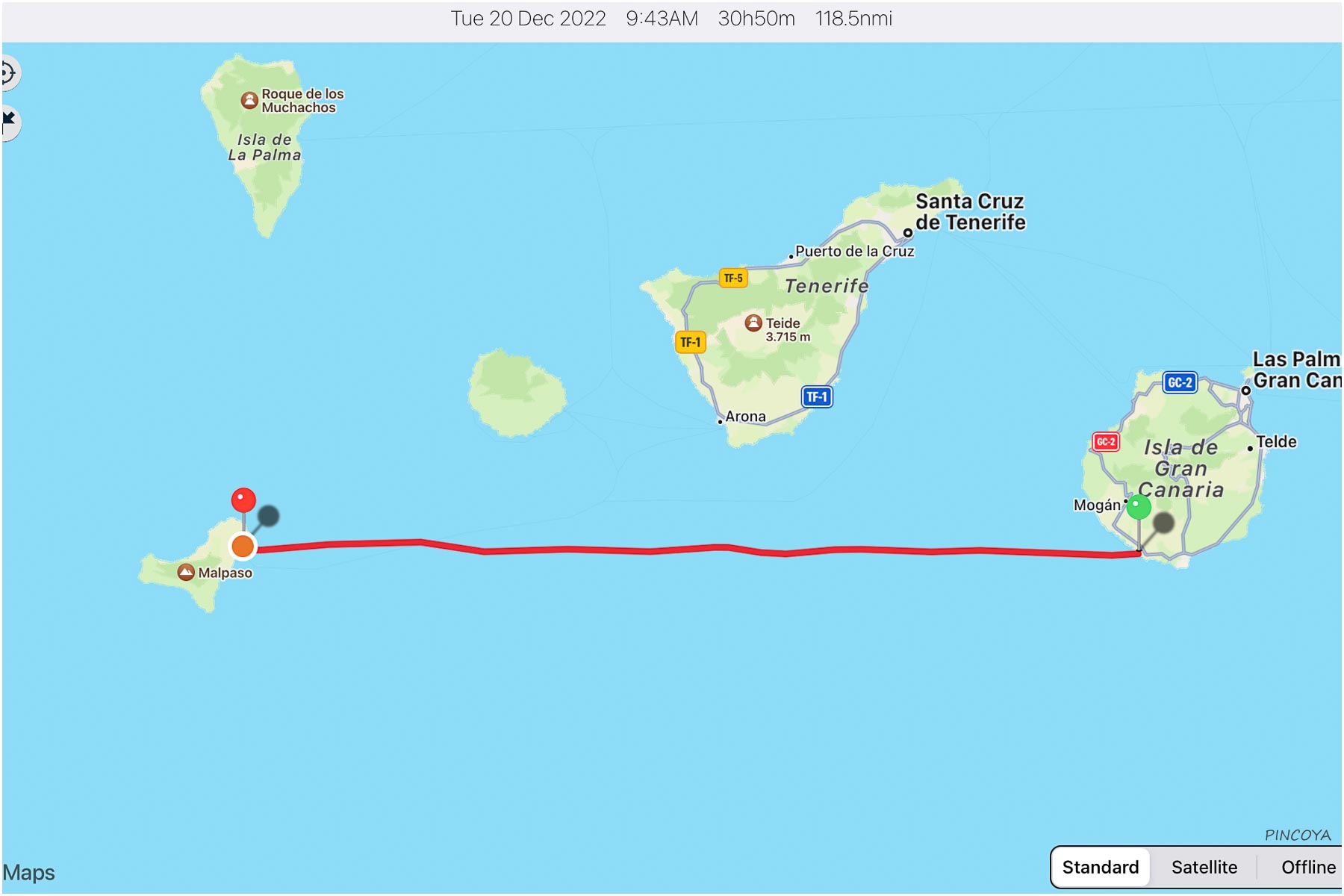 „von Anfi auf Gran Canaria -> nach La Estaca auf El Hierro“