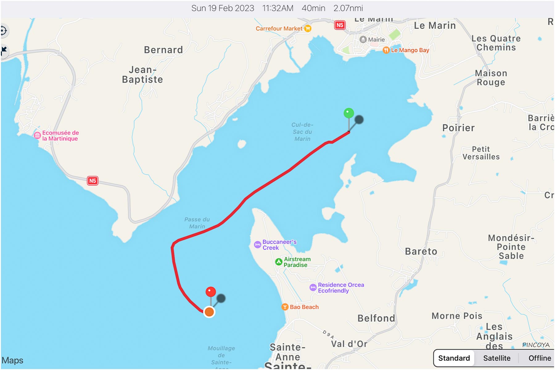 „von Le Marin -> nach Saint Anne“