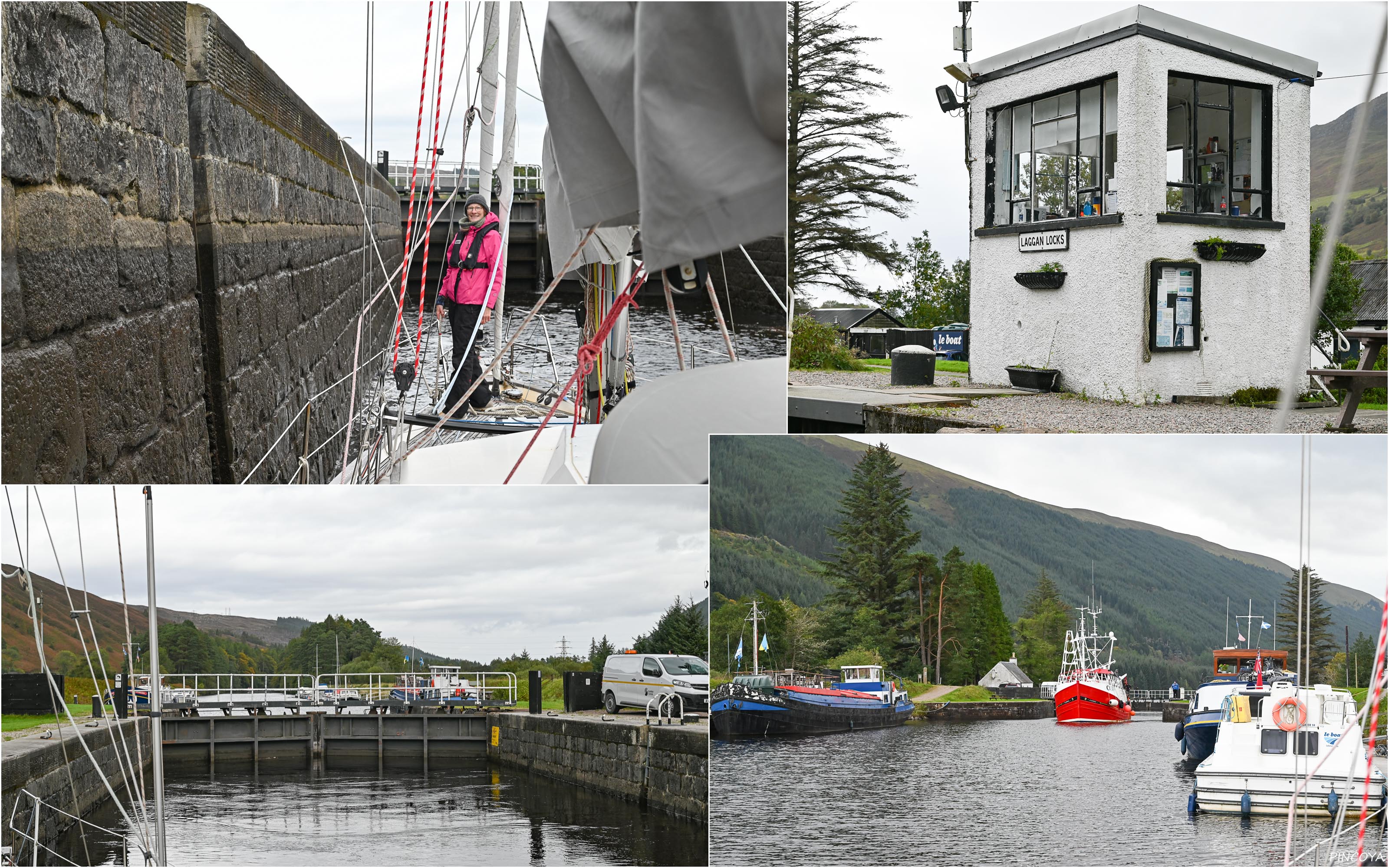 „Im Laggan Lock am Ende des Loch Lochy. Das Laggan Lock wurde übrigens extra nicht Lock Loch Lochy genannt, weil sich das dann beim Anruf über Funk doch irgendwie blöd anhören würde.“