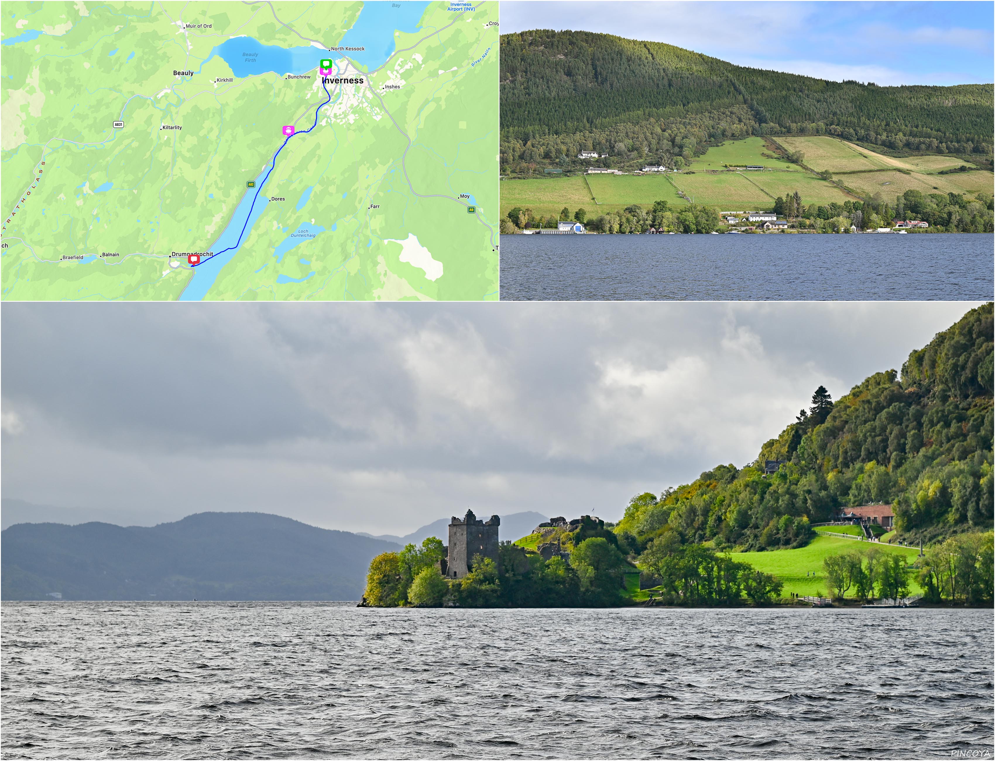 „vom Urquhart Castle, Loch Ness -> in die Seaport Marina, Inverness“
