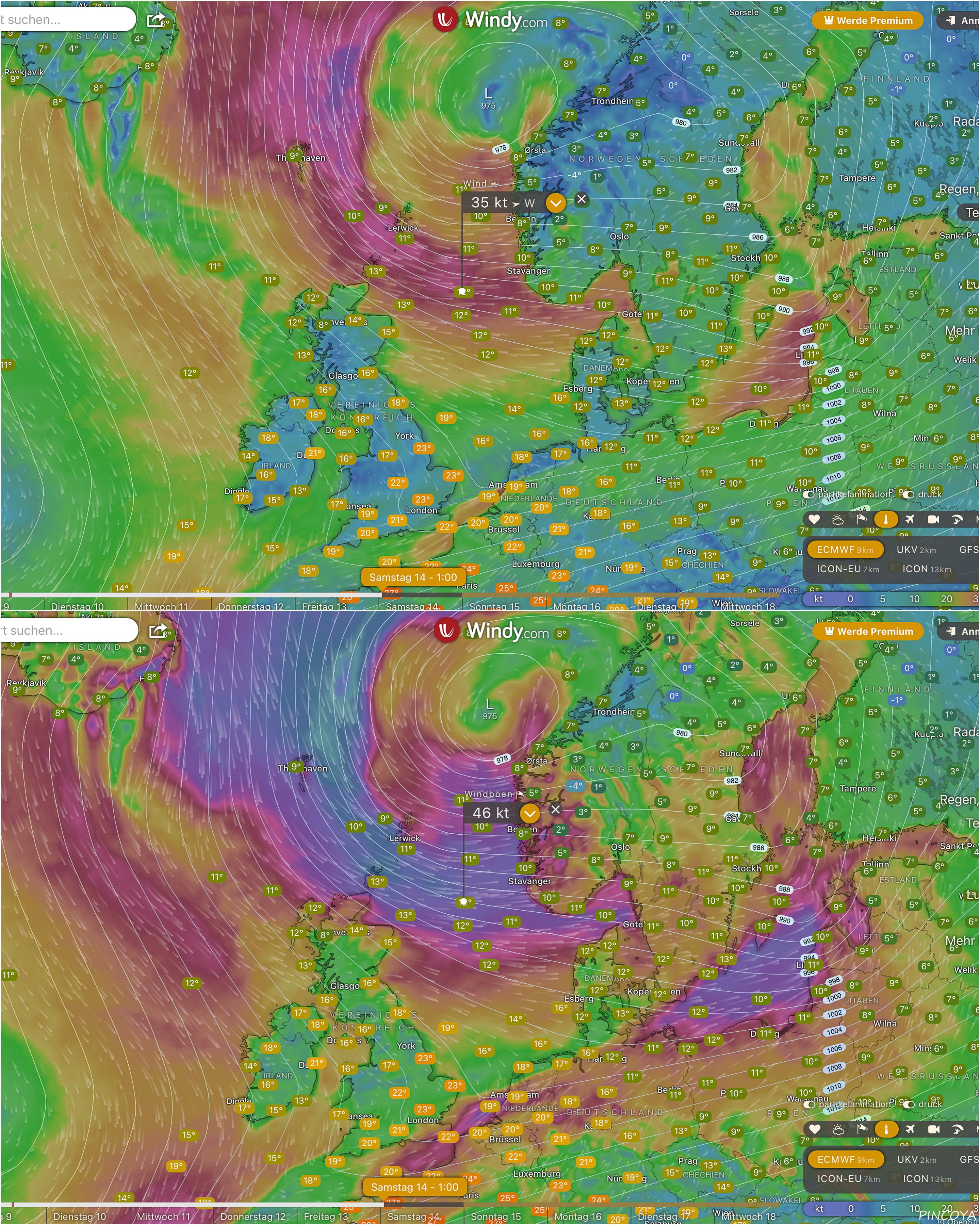 „Oben normal, unten die Böen. Unser Wetterfenster, bzw. wird es dahinter kommen. Gleich am Sonntag geht's zack rüber.“