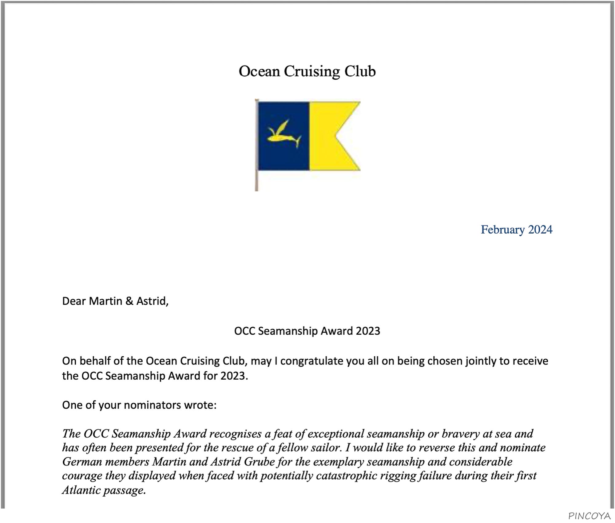 „OCC Seamanship Award 2023“